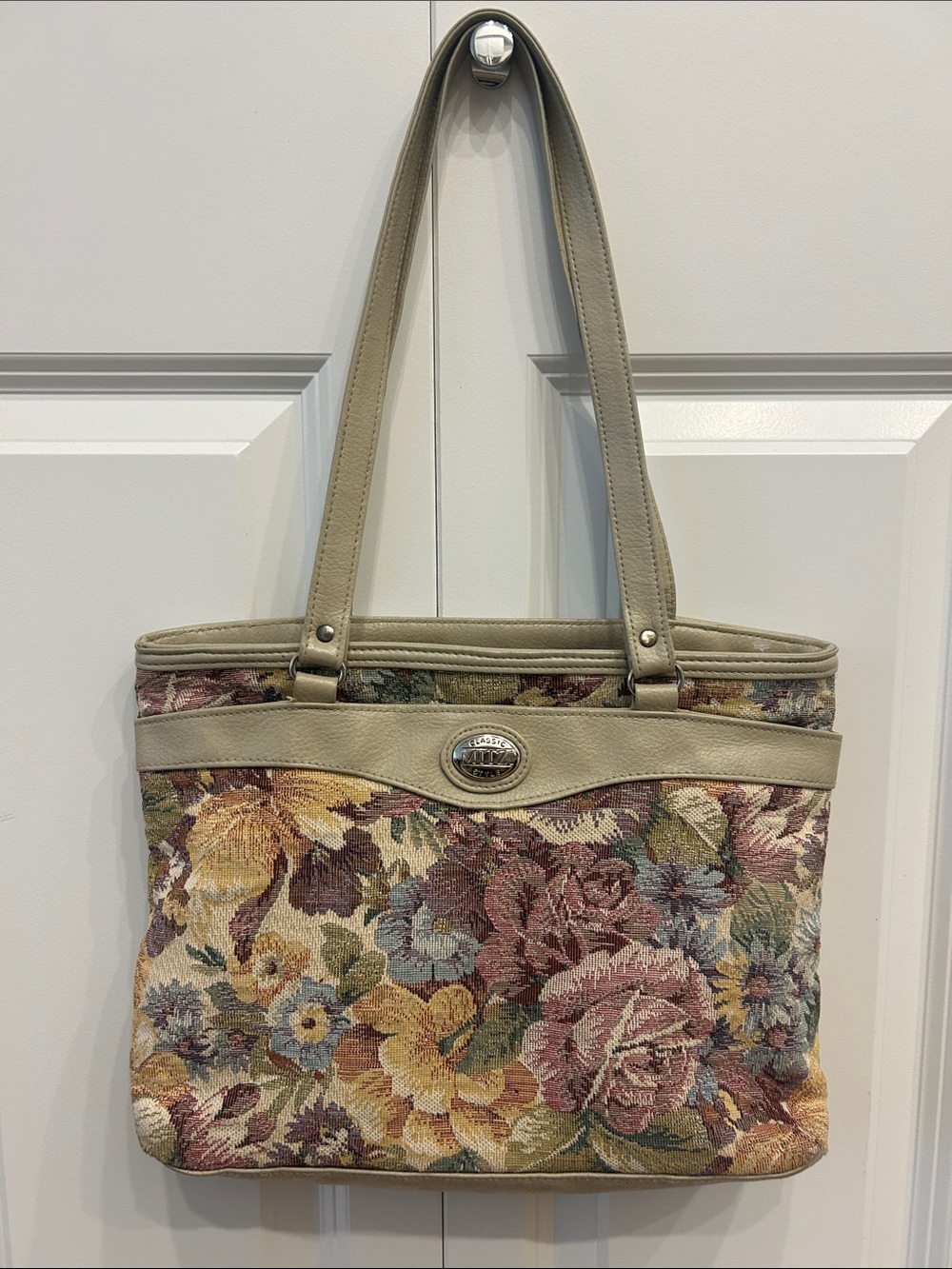 Cottagecore Floral Tapestry Tote Shoulder Bag with Beige Trim
